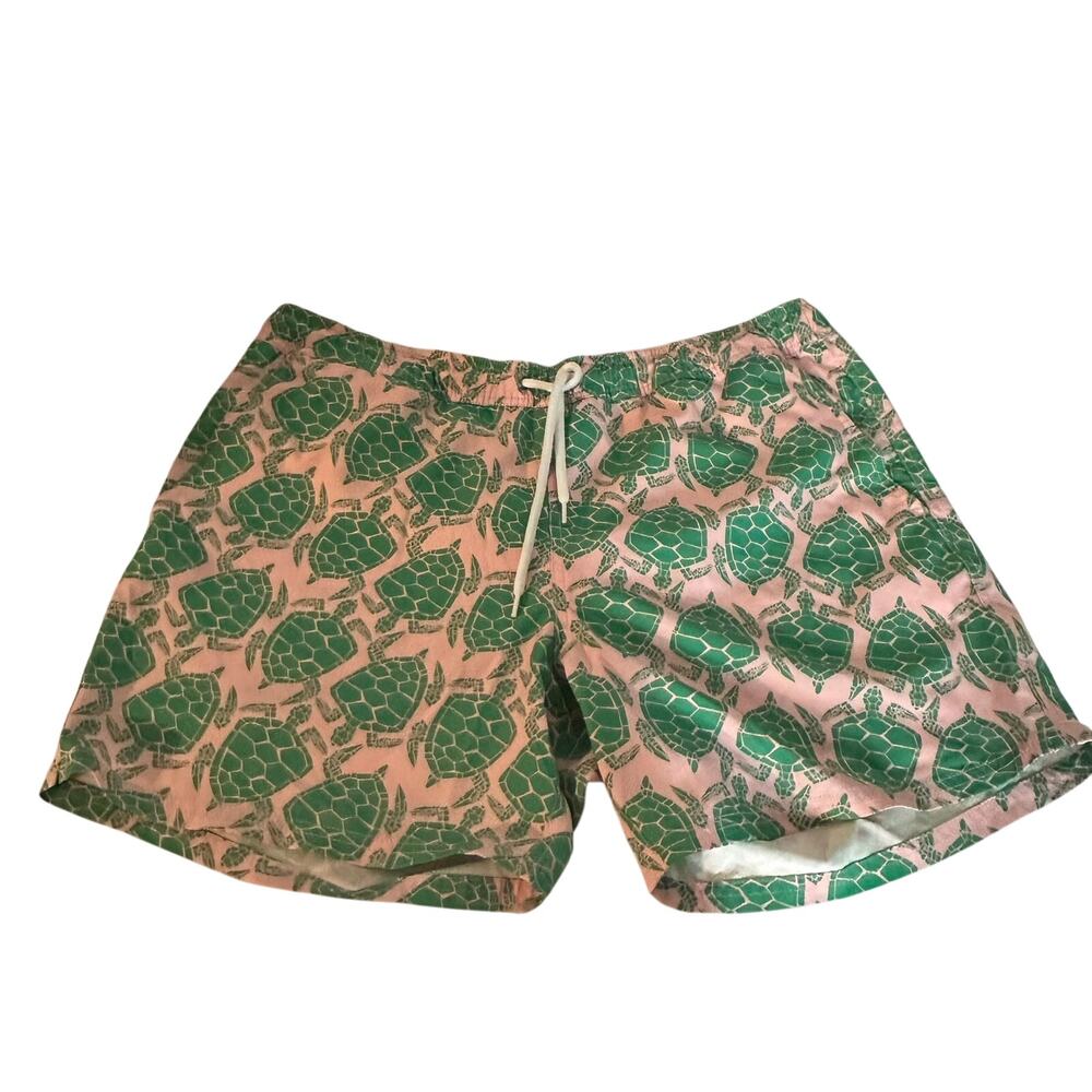 J. Crew Men's Flex Swimwear Pink Green Turtle Print Swim Trunks Size Large